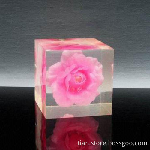 Cube acrylic resin real flower paperweight for souvenir items